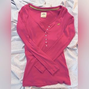 *Y2k* Hollister Pink w/green trim Henley-Size M